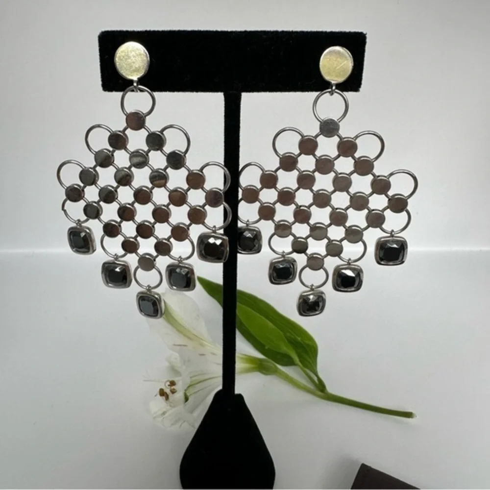 John Hardy Hematite Batu Diagonal Square Chandelier Earrings